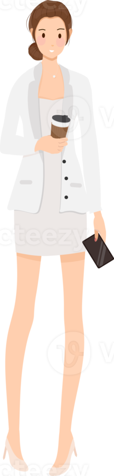 mujer en traje de trabajo blanco y negro estilo plano png