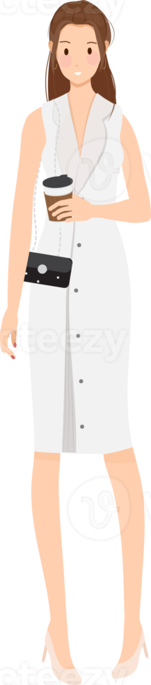 mujer en traje de trabajo blanco y negro estilo plano png