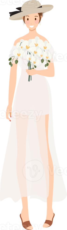 bella giovane elegante donne indossare estate bianca vestito con francese bulldog cucciolo piatto stile png