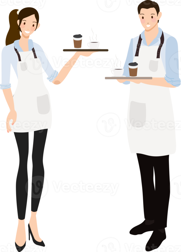 garçom de café ou barista em uniforme de camisa azul png
