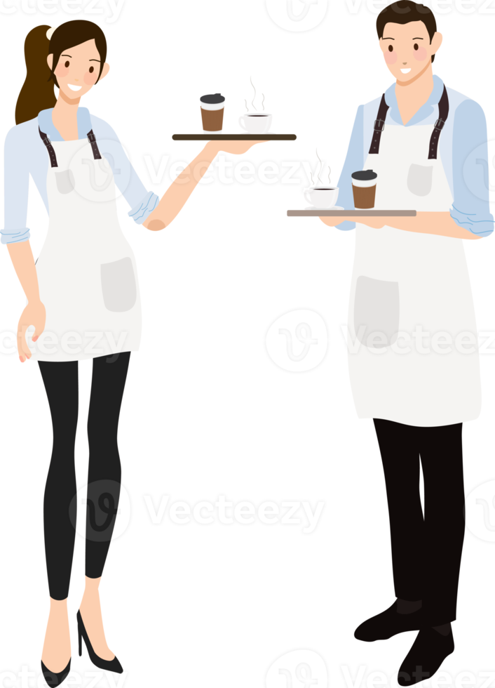 camarero de café o barista en uniforme de camisa azul png