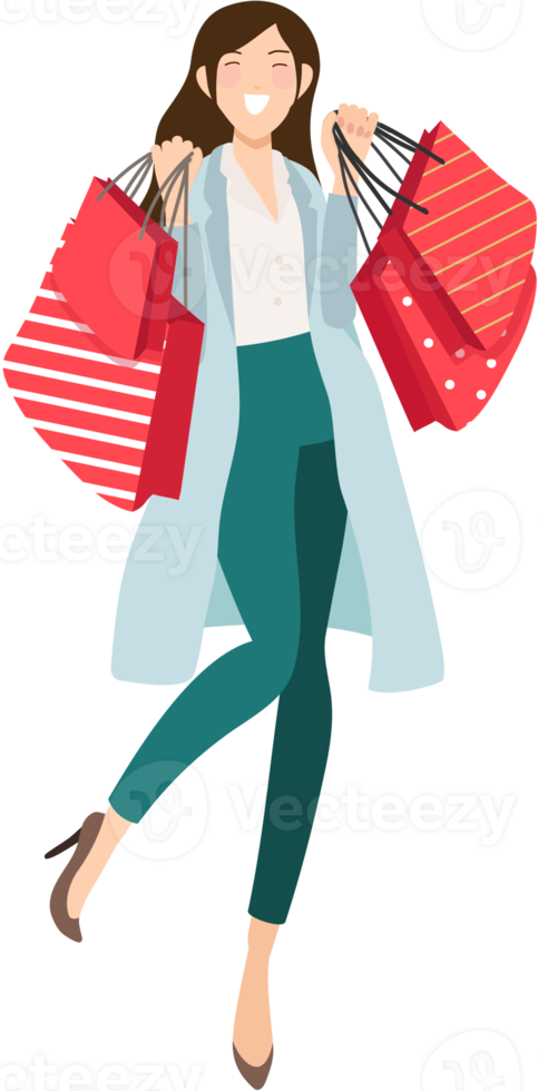 heureux, accro du shopping, girl, achats, pour, noël, collection, eps10, vecteurs, illustration png