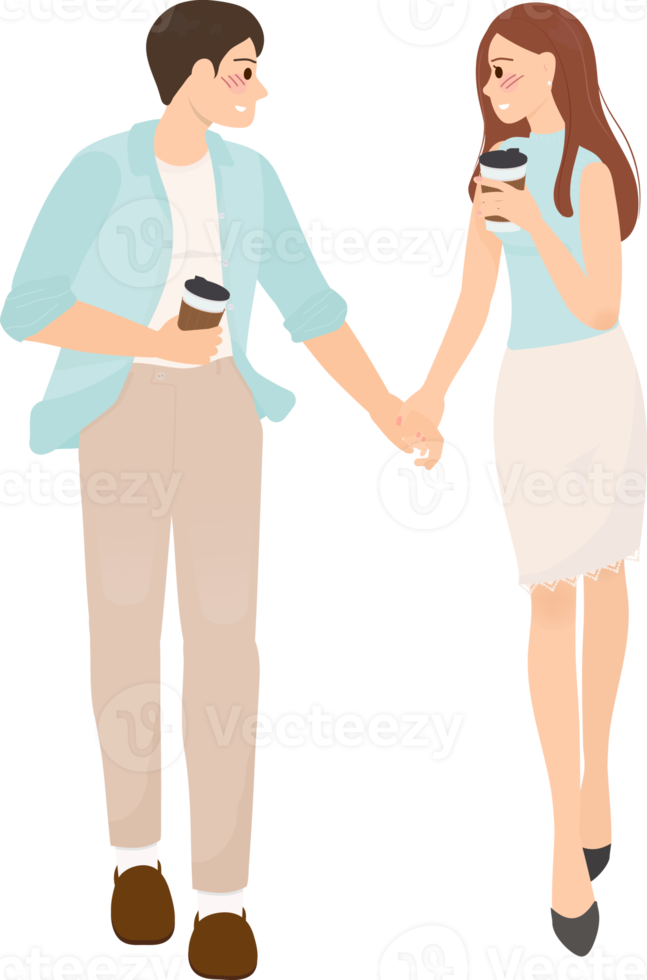 cute young couple hold hand walk together on first date for wedding or valentines day png