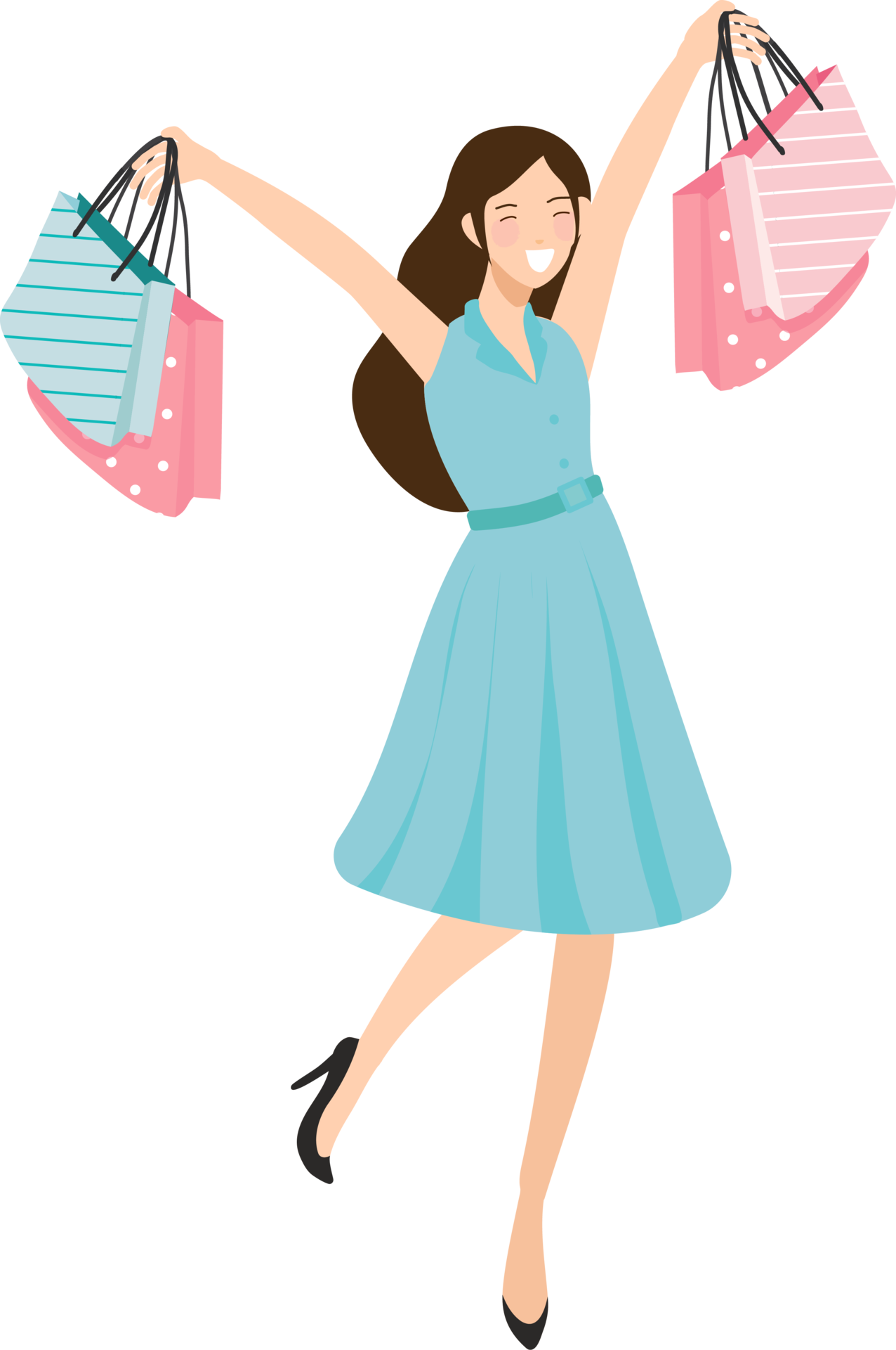 happy young women shopping in blue and pink tone 11654383 PNG