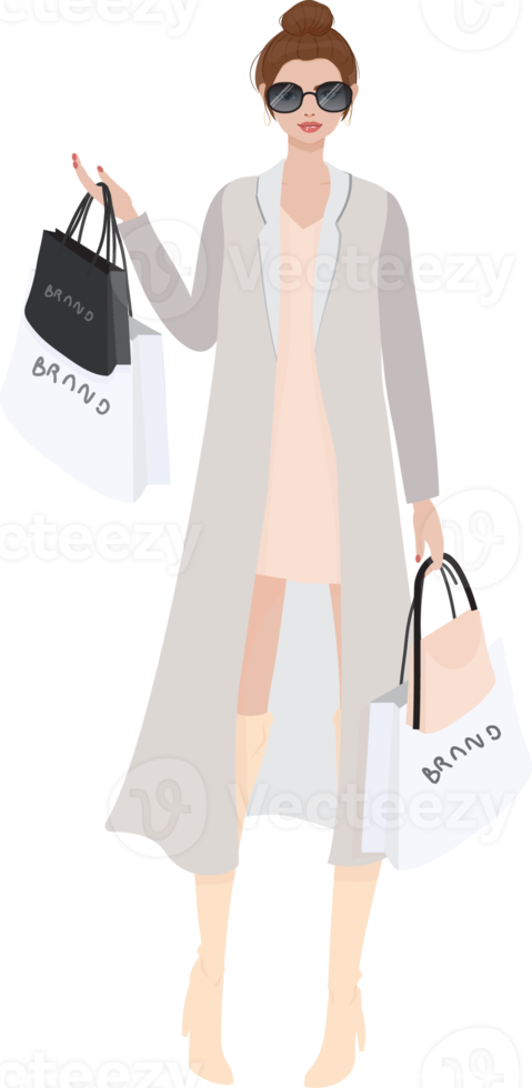 beautiful wealthy girl shopping brand name png