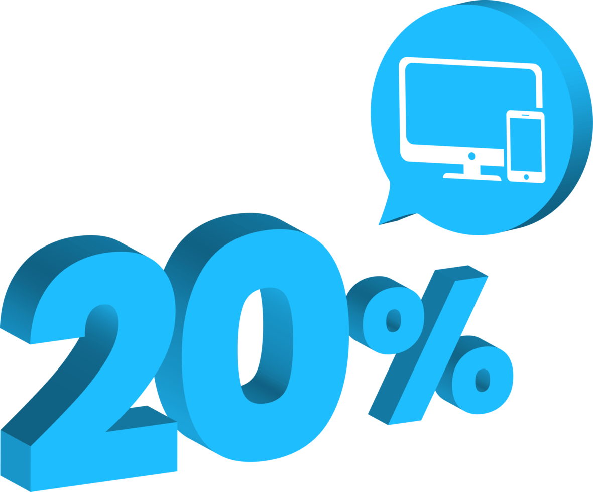 20% de réduction numéro bleu style 3d avec icône de produit gadget png