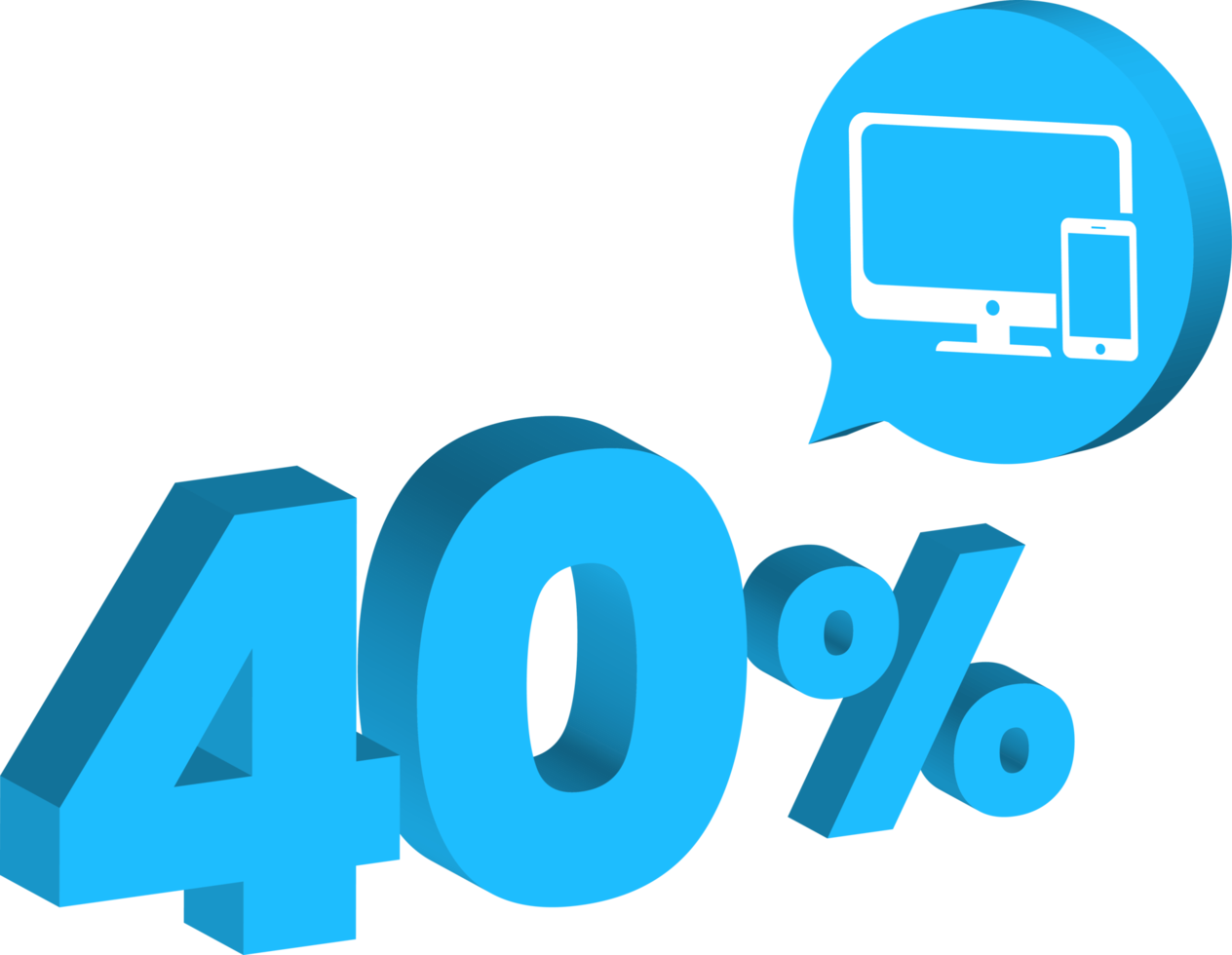 40 procent rabatt siffra blå 3d stil med grej produkt ikon png