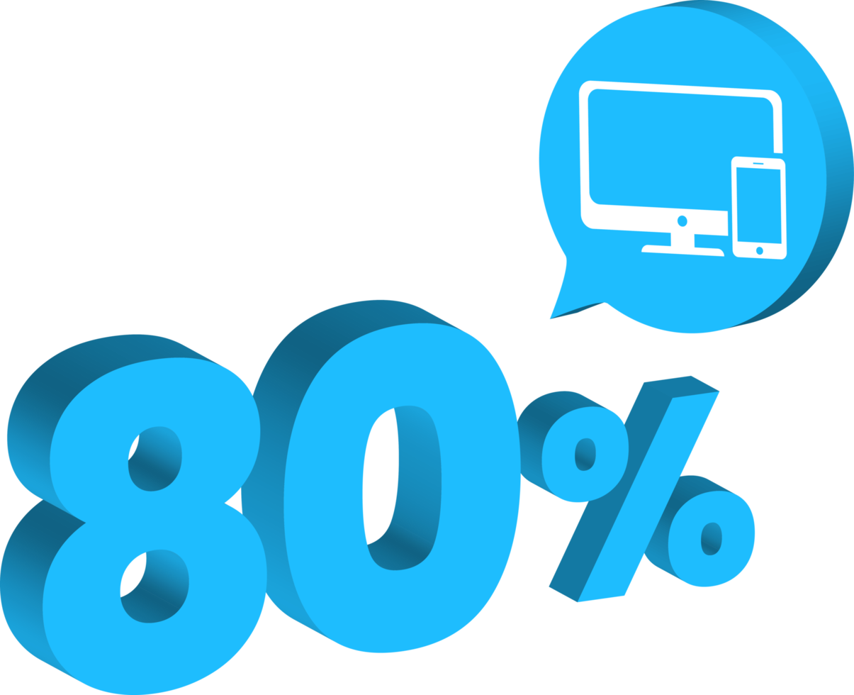 80 percent discount number blue 3d style with gadget product icon png