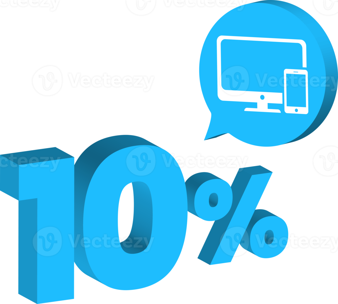 10 percent discount number blue 3d style with gadget product icon png