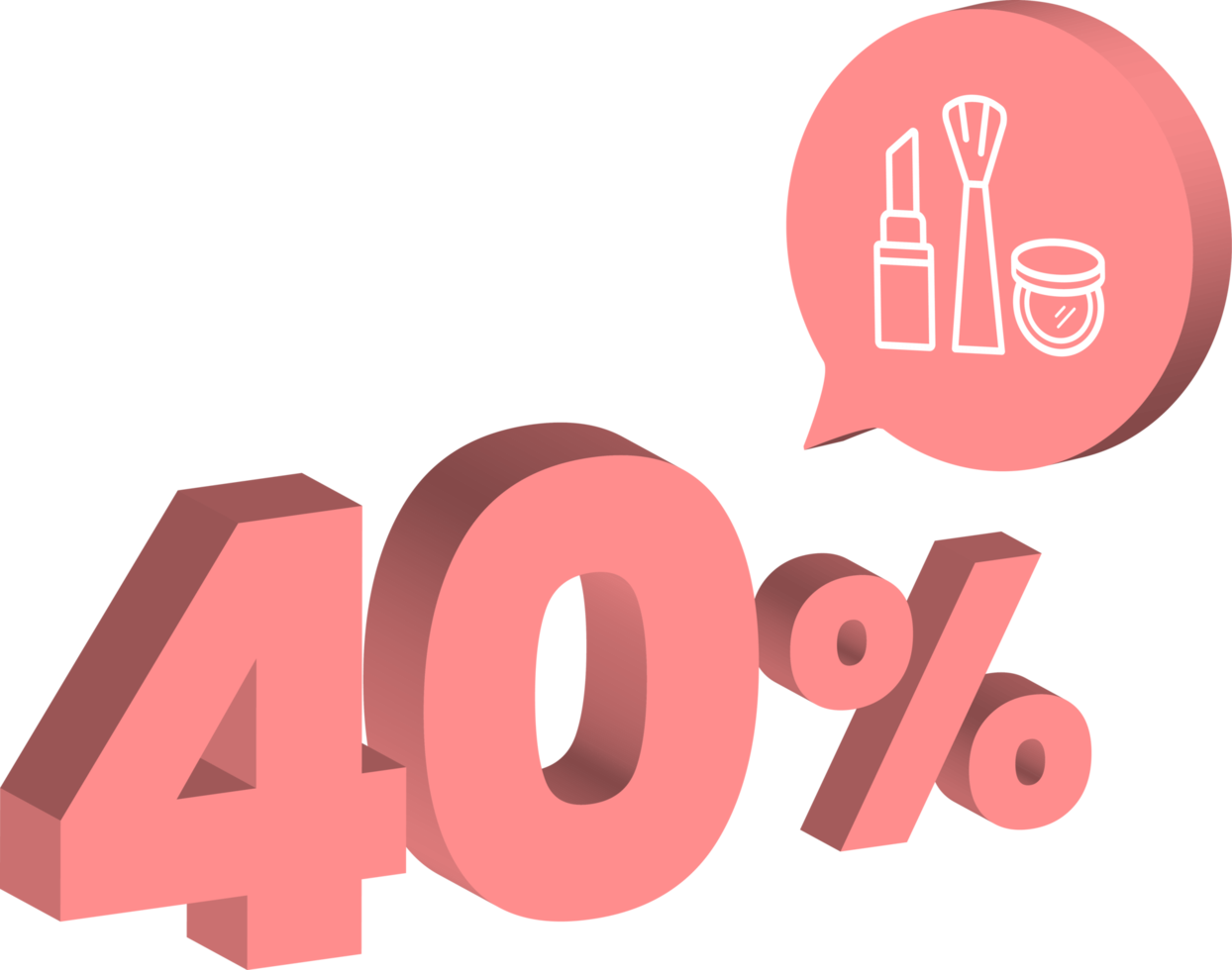 40 percent discount number pink cream color 3d style with cosmetic skin care product icon png