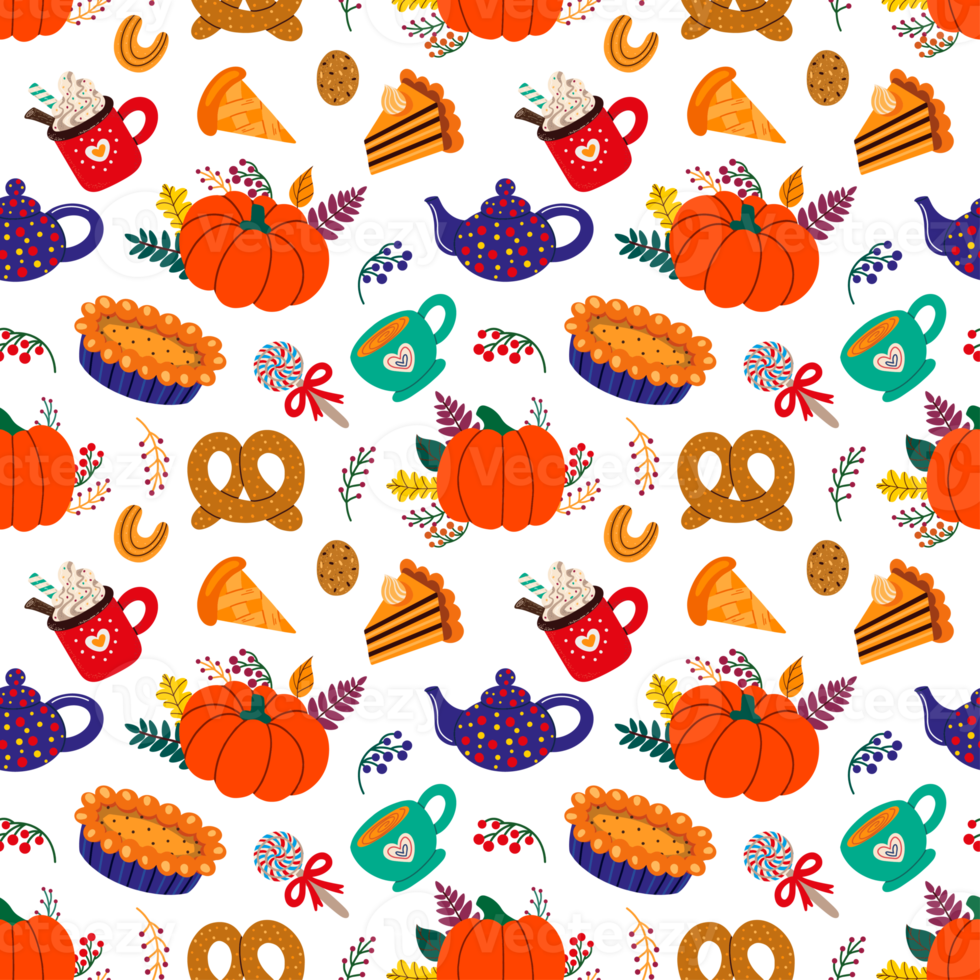 Pattern of various autumn desserts png