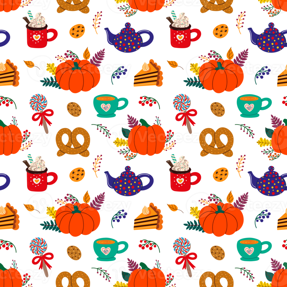 Pattern of various autumn desserts png
