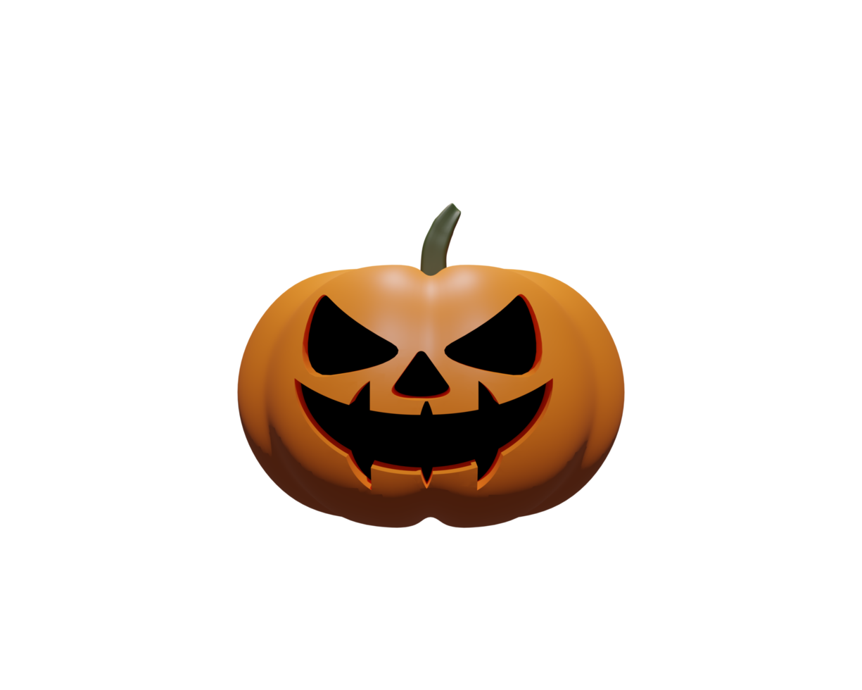 PNG pumpkin head orange color 3D render illustration for Halloween background.