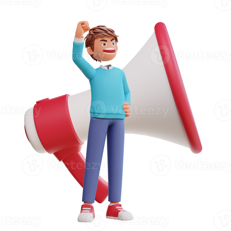 cute boy students are giving oration, 3d cartoon illustration concept png