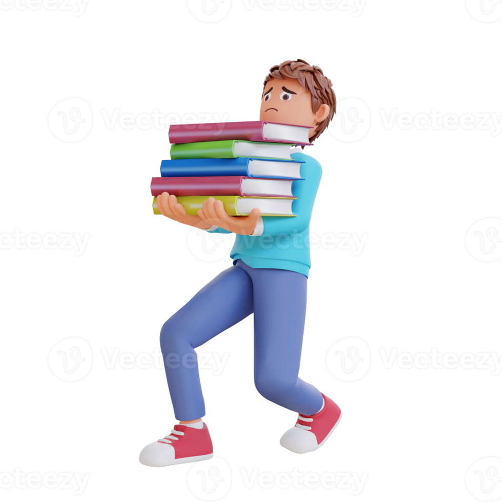 carino ragazzo andando per scuola e portare un' libri cartone animato 3d icona illustrazione. persone formazione scolastica icona concetto png