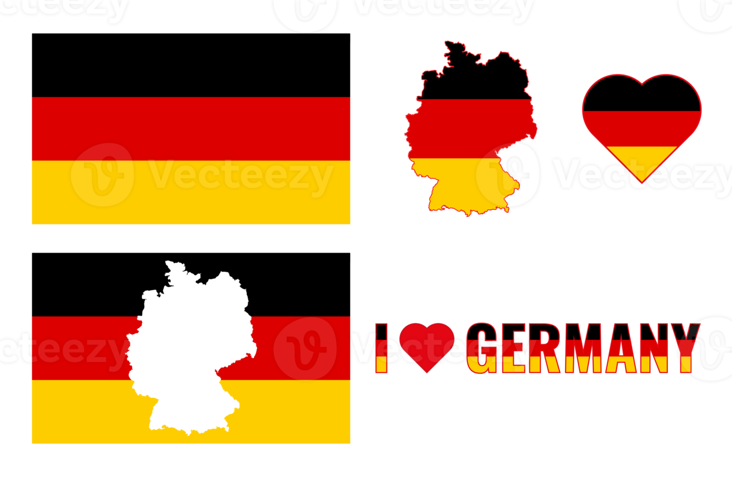 reeks van illustraties met Duitse vlag, land schets kaart en hart. reizen concept. png