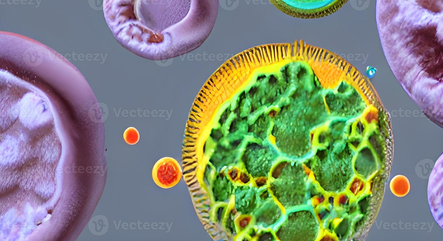 virus y bacterias de varias formas sobre un fondo blanco. concepto de ciencia y medicina. representación foto