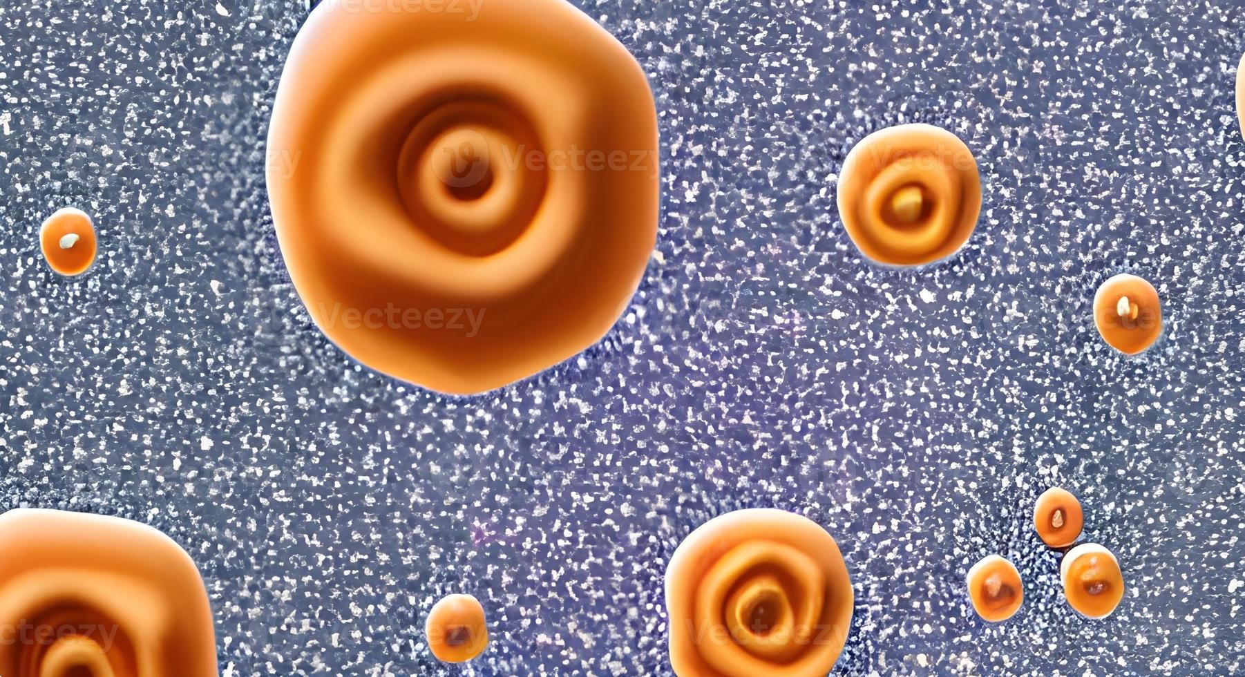 Realistic microscopic viruses of various shape on blue blurred background seamless pattern illustration photo