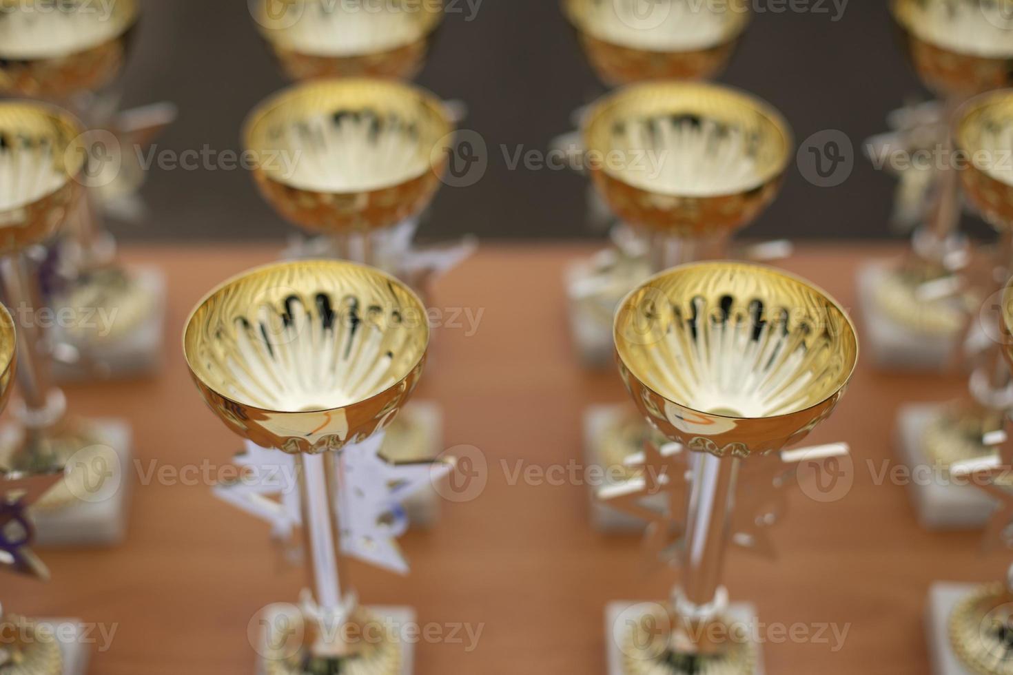 la Copa de Ganadores. las copas de oro están en fila. foto