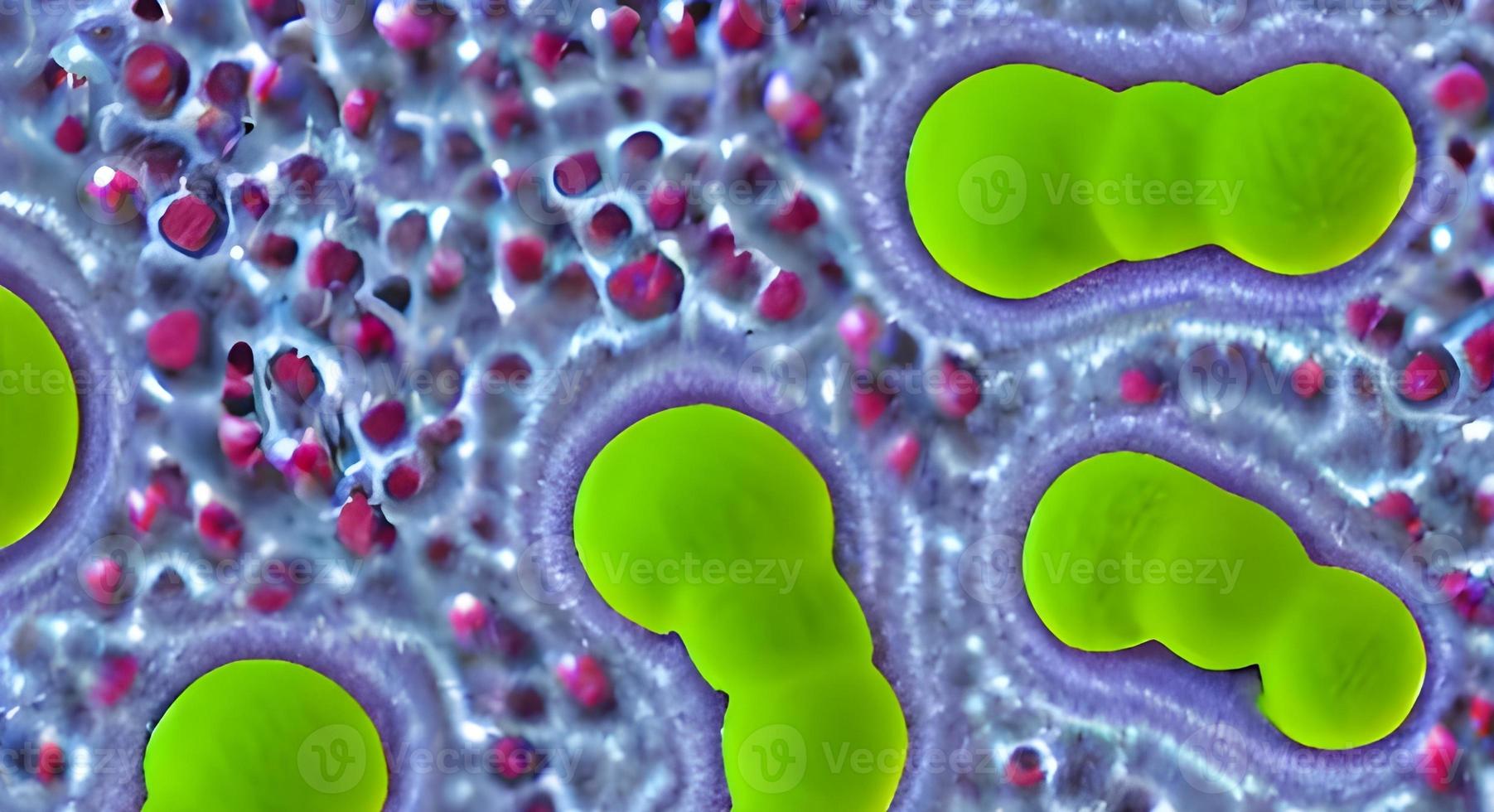 viruses and bacteria of various shapes against a blue background. Concept of science and medicine. rendering photo