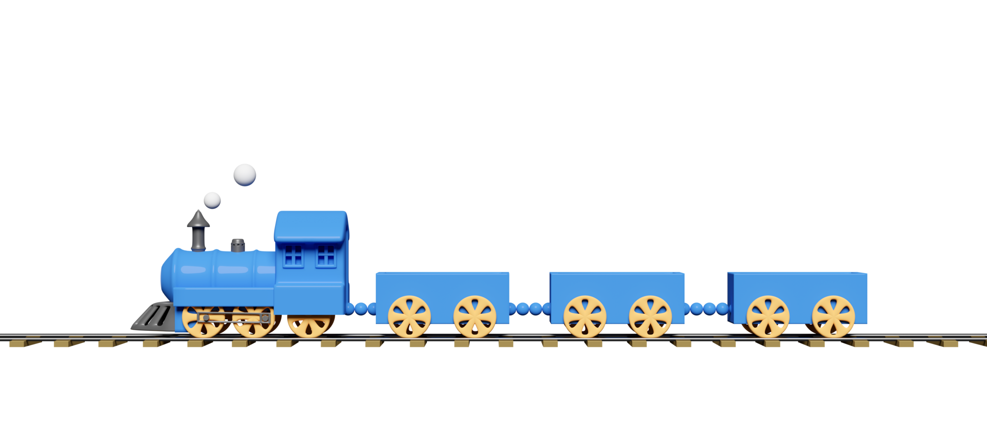 Free 3d blue locomotive steam cartoon with railroad tracks, wagons empty  isolated. train transport toy, summer travel service, planning traveler, 3d  render illustration 11655713 PNG with Transparent Background