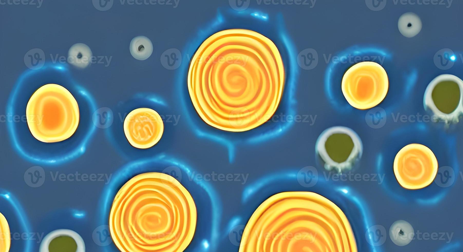 Realistic microscopic viruses of various shape on blue blurred background seamless pattern illustration photo