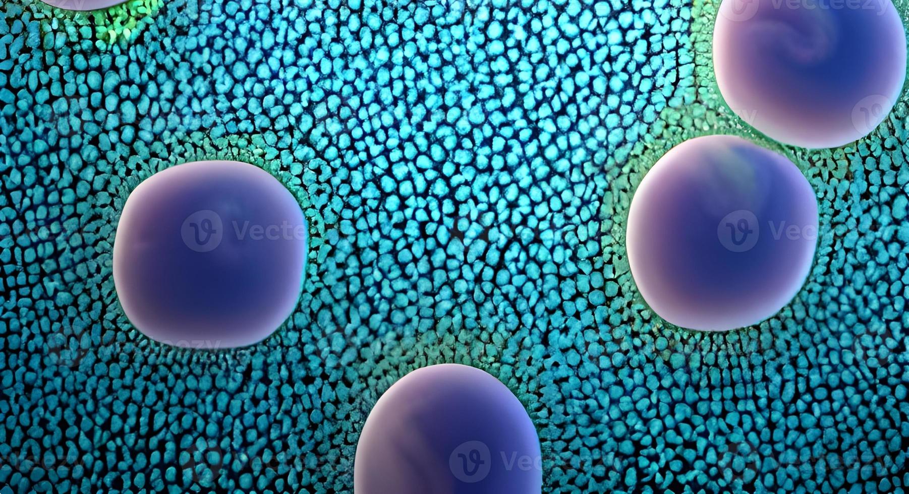 virus y bacterias de varias formas contra un fondo azul. concepto de ciencia y medicina. representación foto