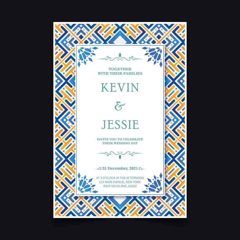 Elegant wedding invitation with pattern motif vector