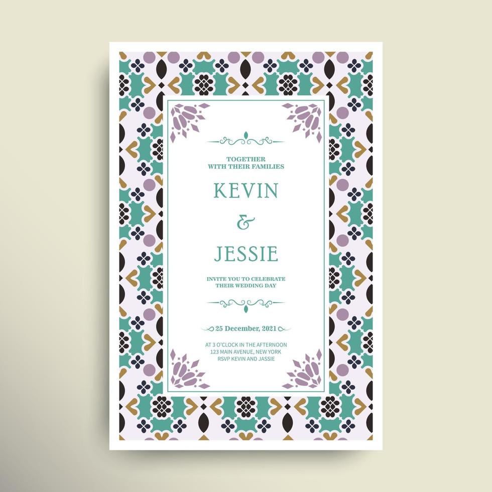 Elegant wedding invitation with pattern motif vector