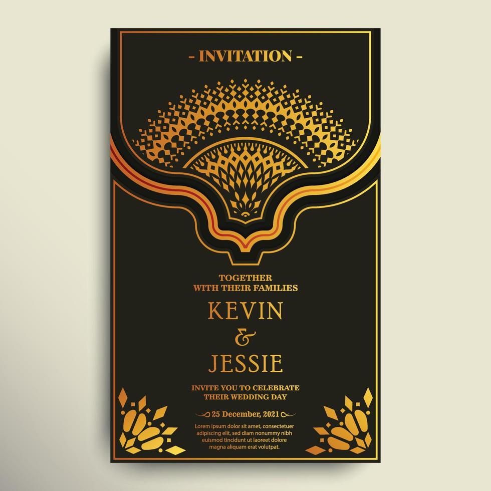 Elegant mandala wedding invitation card template design vector