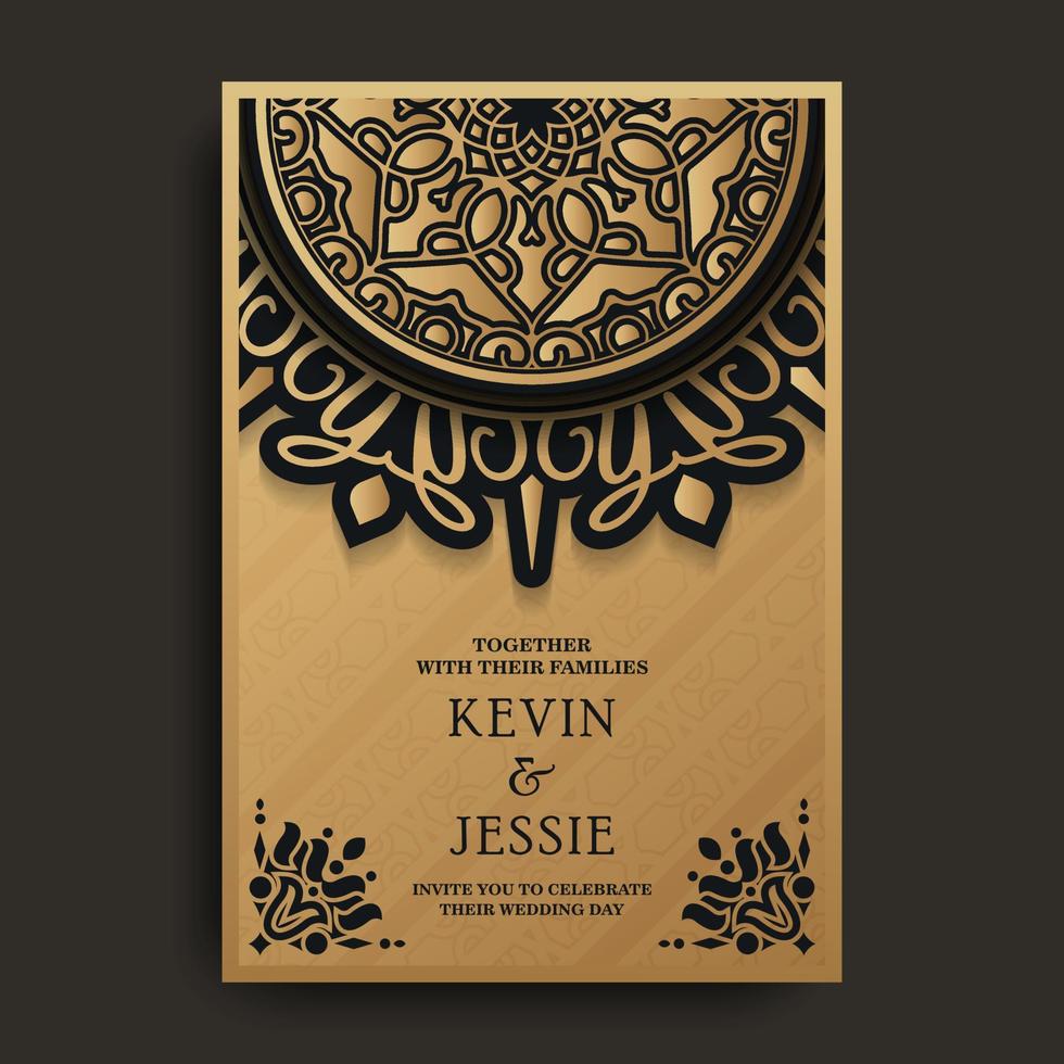 Elegant mandala wedding invitation card template design vector