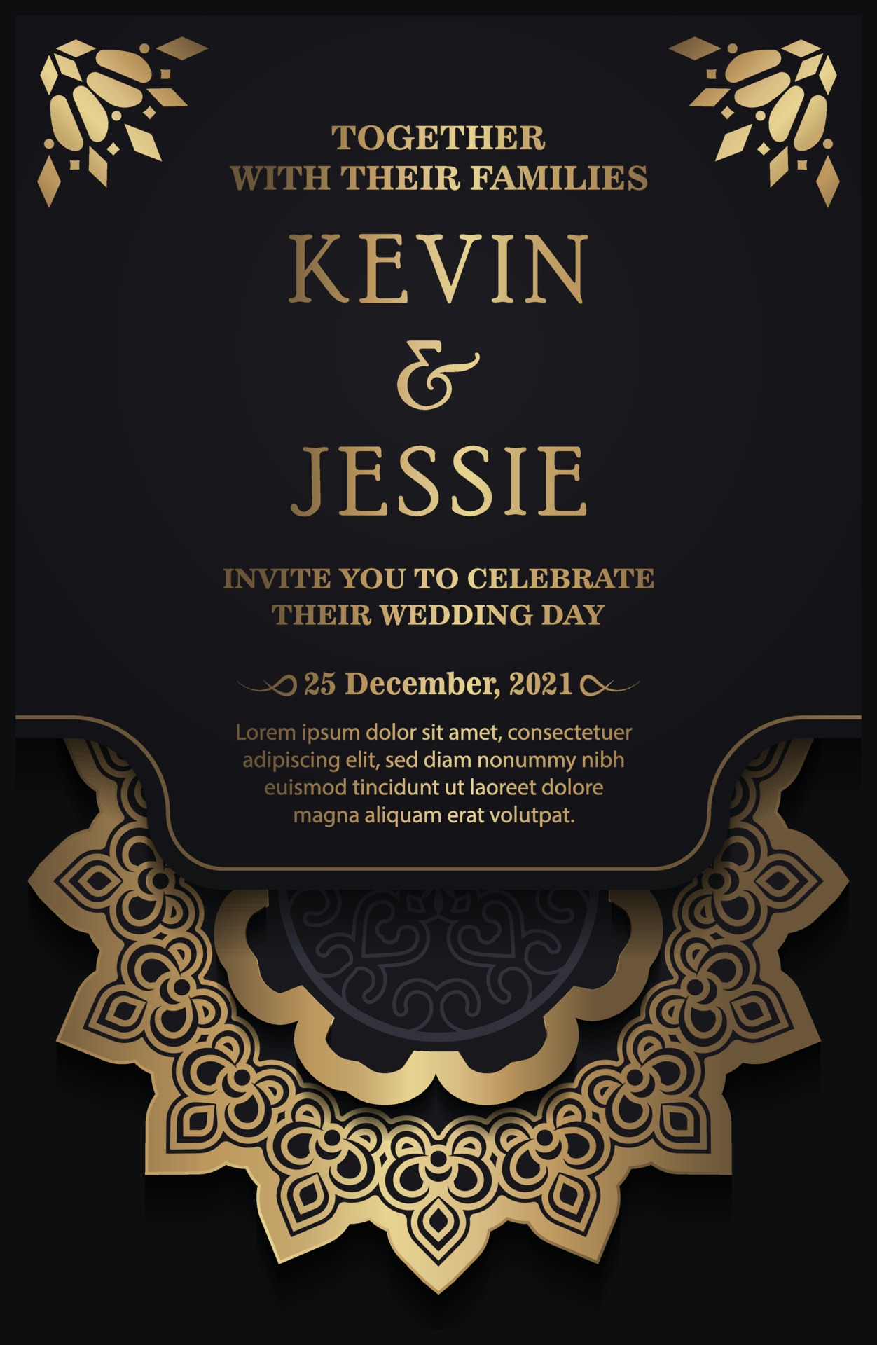 Elegant mandala wedding invitation card template design 11656696 Vector