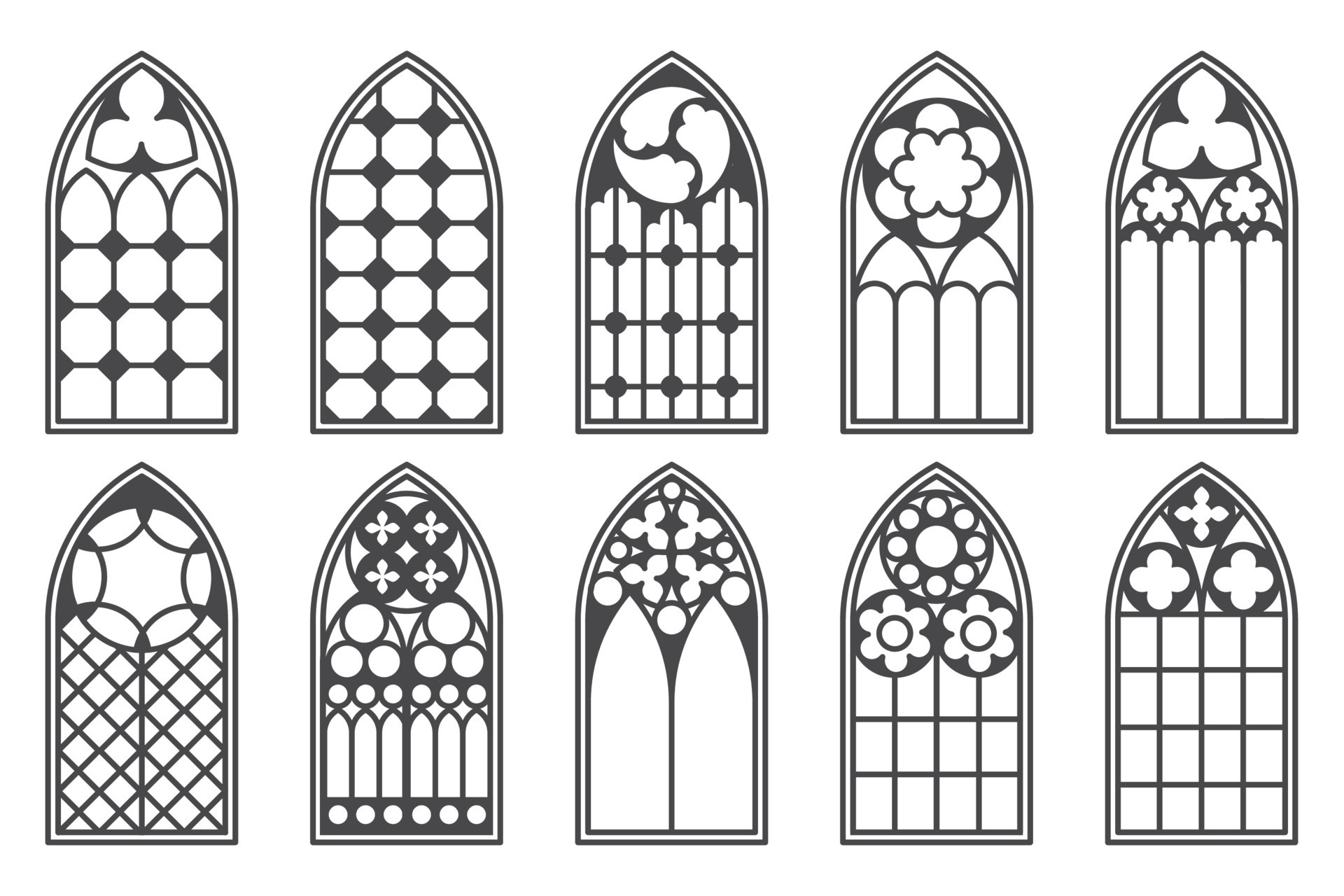 conjunto de ventanas medievales de la iglesia. elementos de arquitectura de  estilo gótico antiguo. ilustración de contorno vectorial sobre fondo  blanco. 11656803 Vector en Vecteezy
