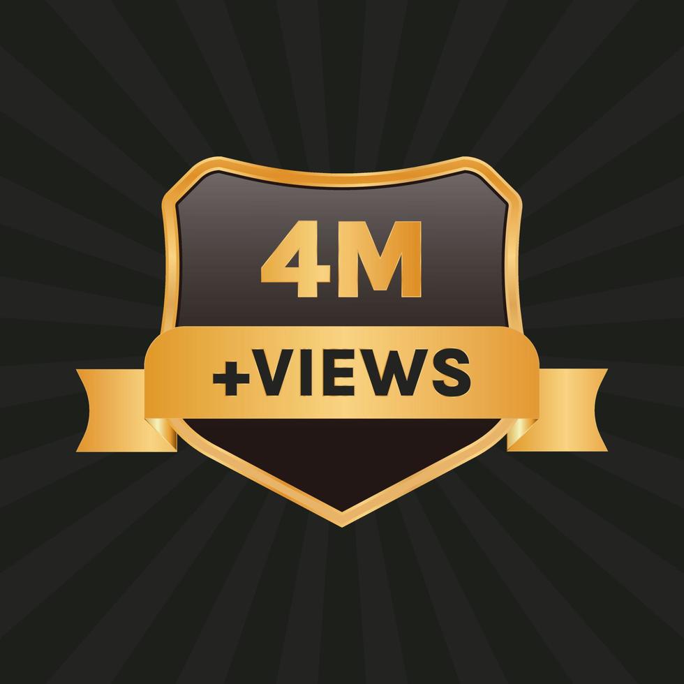 views celebration background design banner 4 million views or 4m views label vector