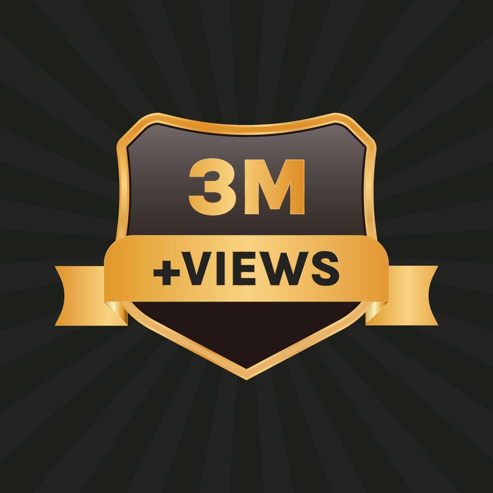 views celebration background design banner 3 million views or 3m views label vector