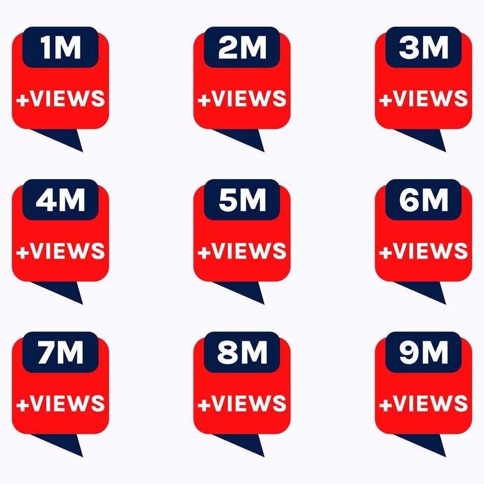 million views celebration background design banner 1 million views to 9 million plus views label set vector