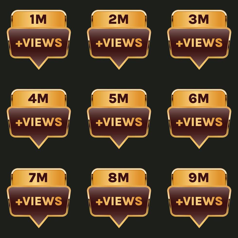 million views celebration background design banner 1 million views to 9 million plus views label set vector