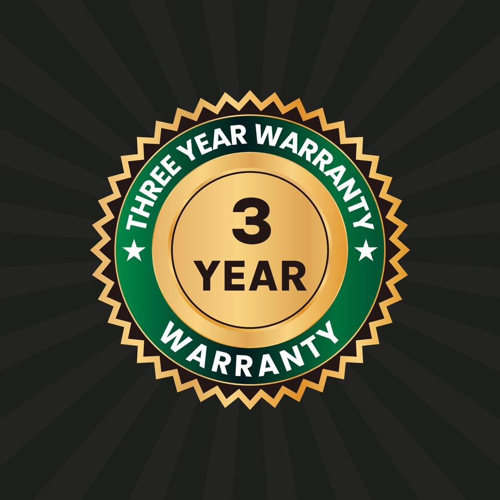 golden 3 year warranty badge vector