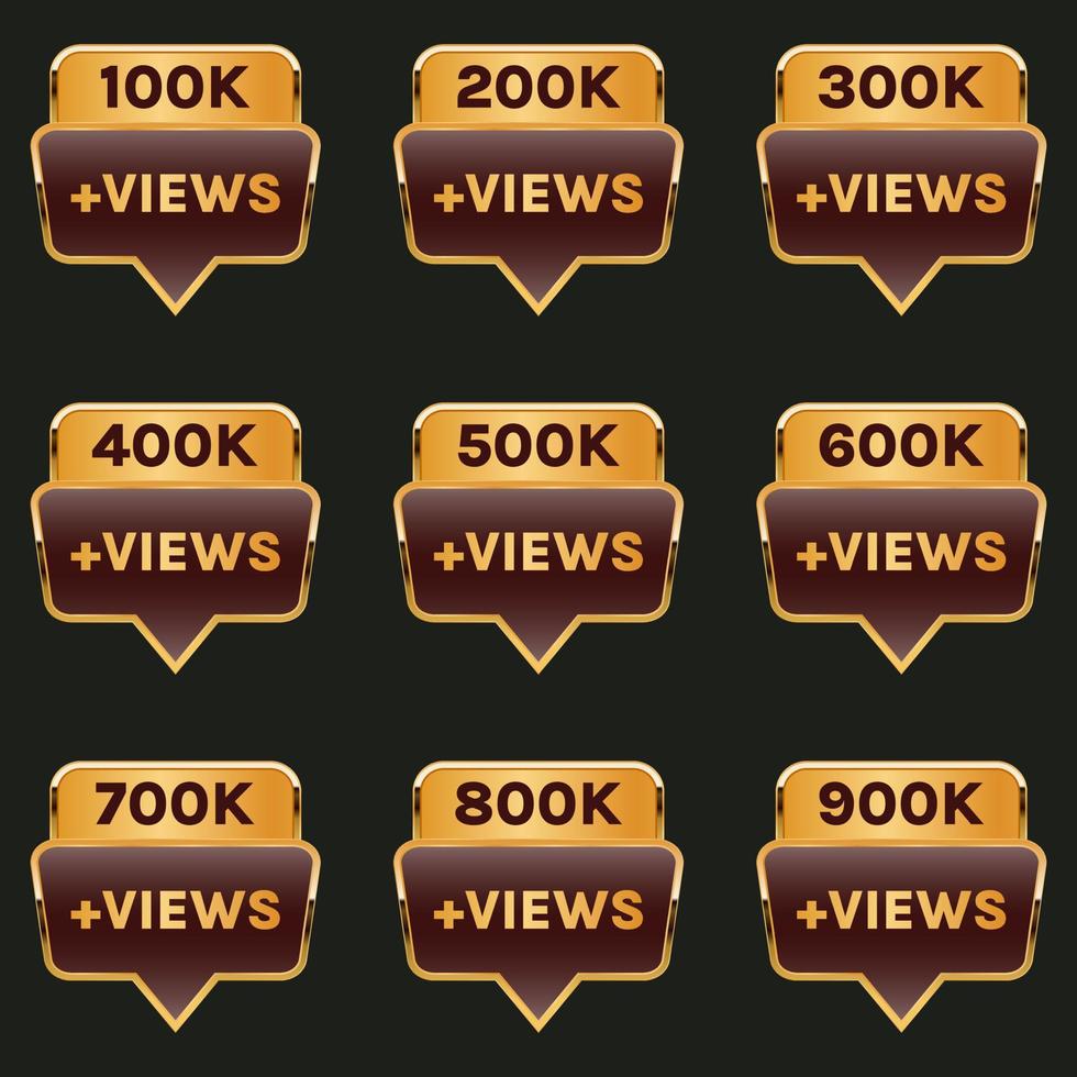 views celebration background design banner, 100k plus views badge set vector