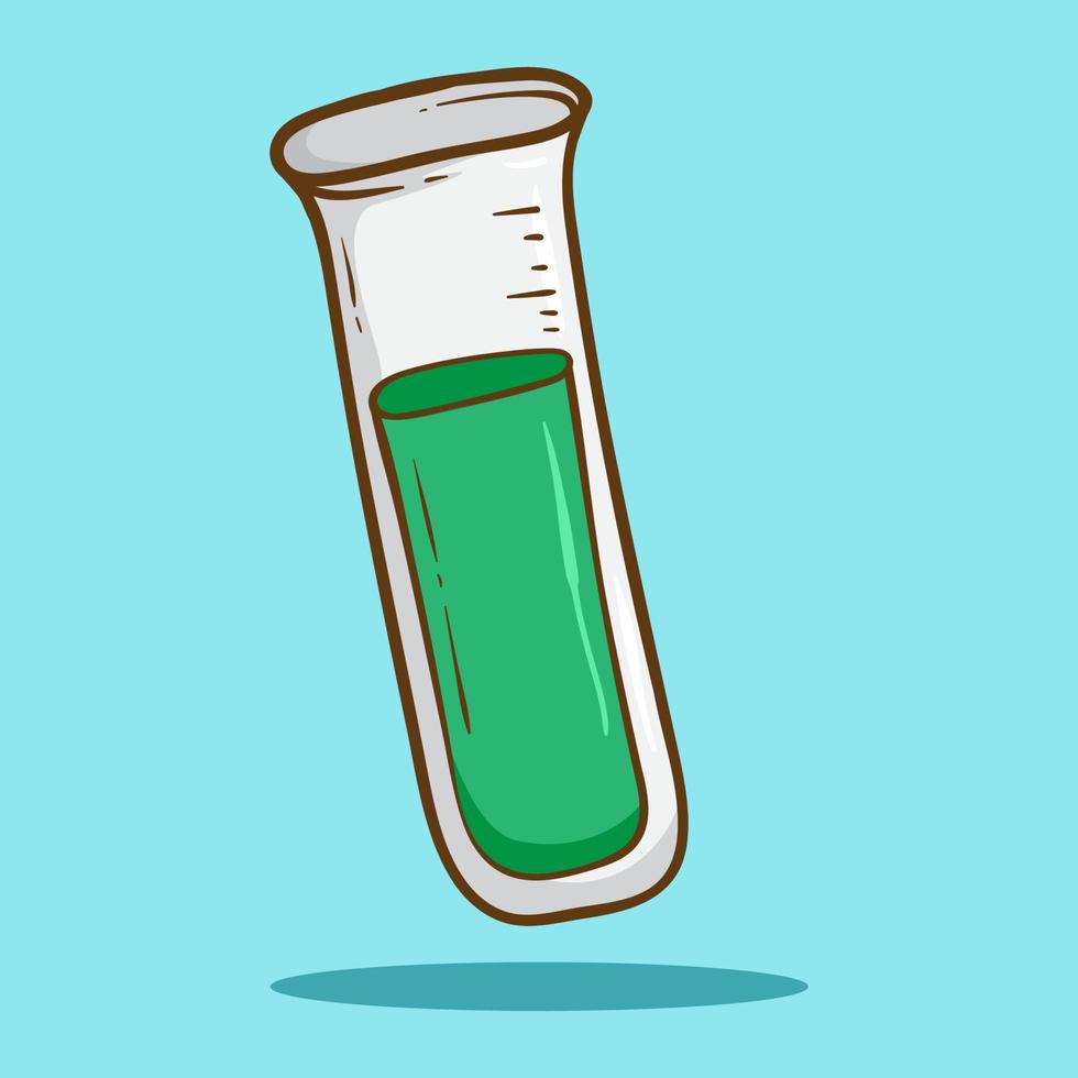 Hand drawn test tube with green liquid. Hand drawn style vector illustrations