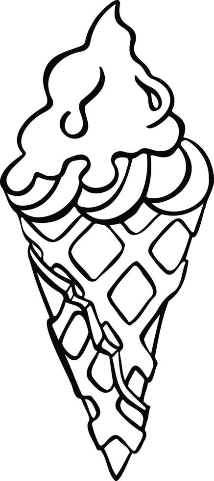 ice cream cone poured with hot chocolate, sorbet,  vector illustration