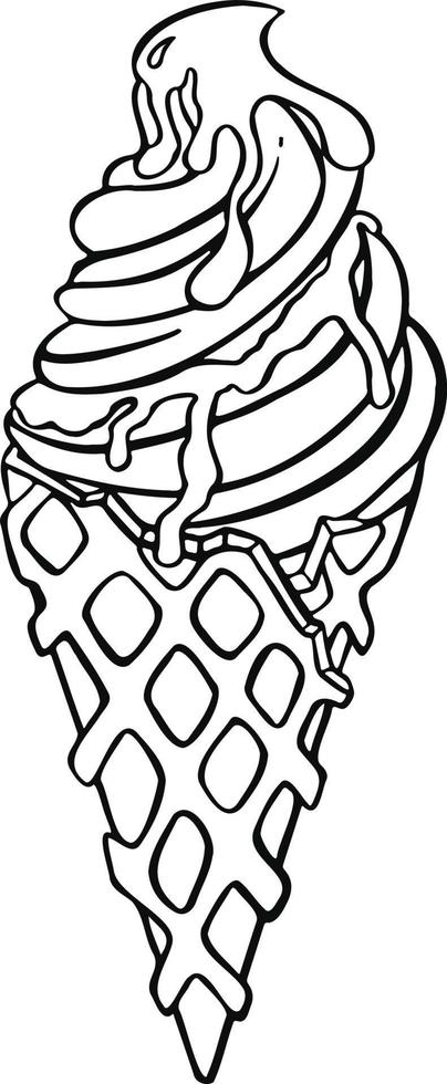 ice cream waffle cone with chocolate topping, sorbet, vector illustration