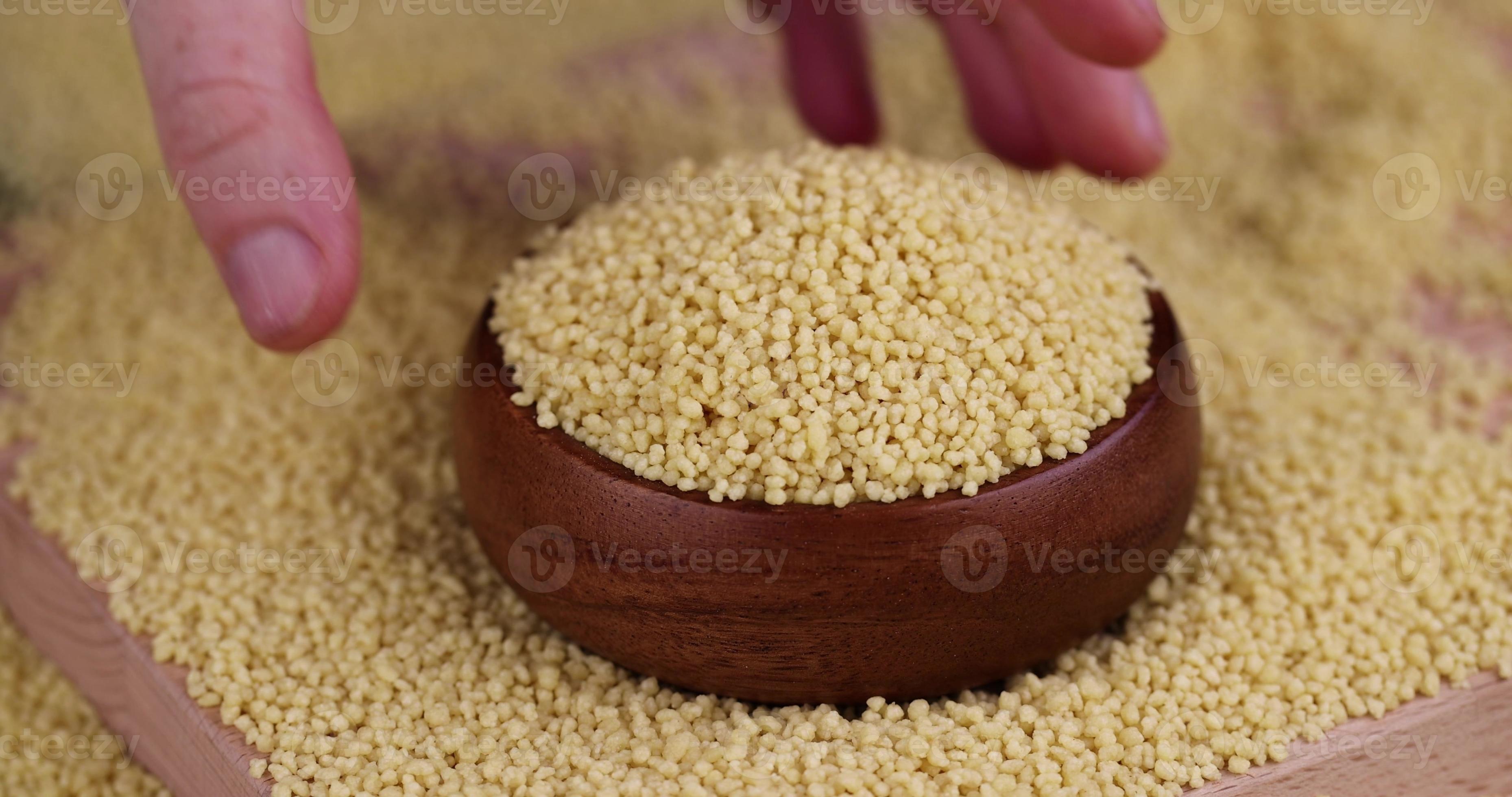 Take a bowl of raw cereal porridge couscous from wheat or millet