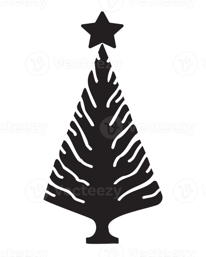 Christmas tree black and white illustration. Christmas tree PNG, with black and white background. png