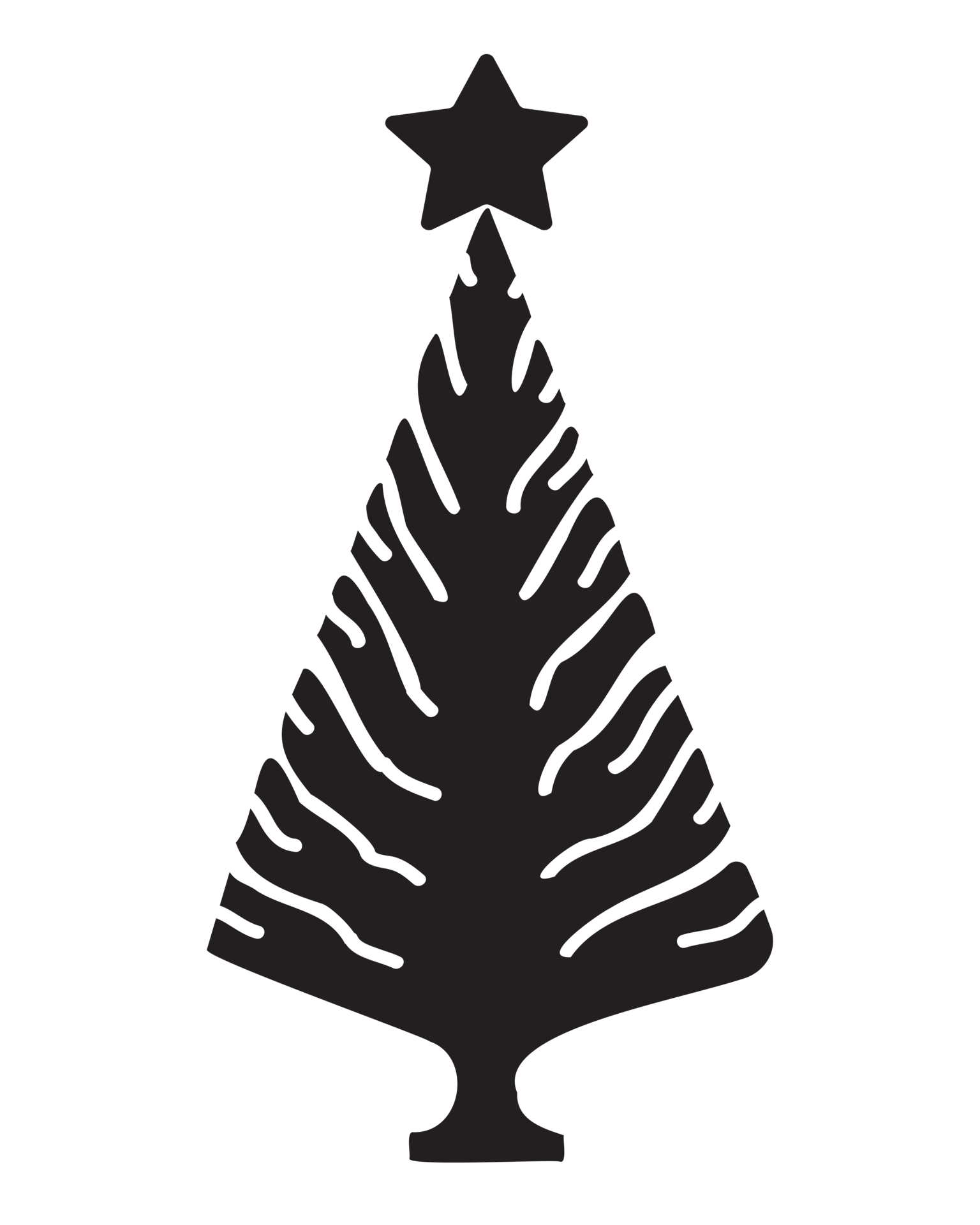 Christmas tree black and white illustration. Christmas tree PNG, with