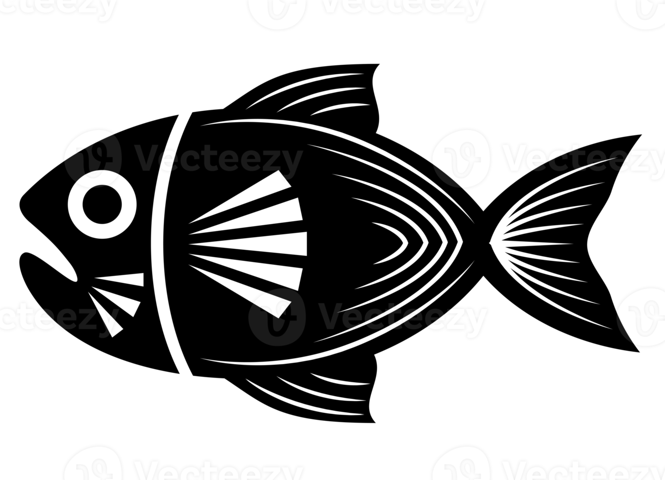 vis illustratie zwart en wit PNG met transparant achtergrond. abstract, gestileerde vis illustratie.