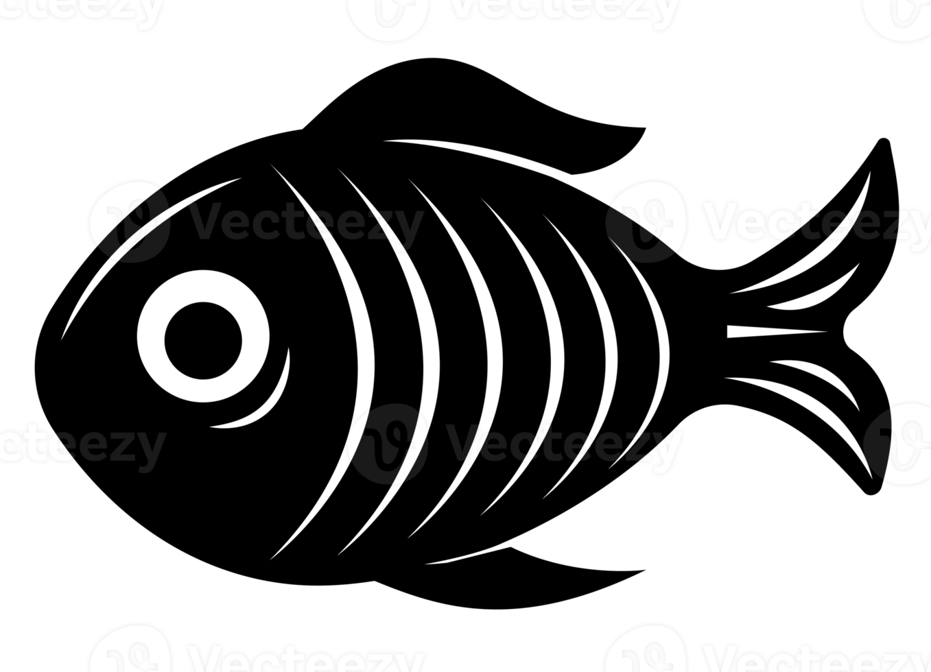 Fish illustration black and white PNG with transparent background. Abstract, stylized fish illustration.
