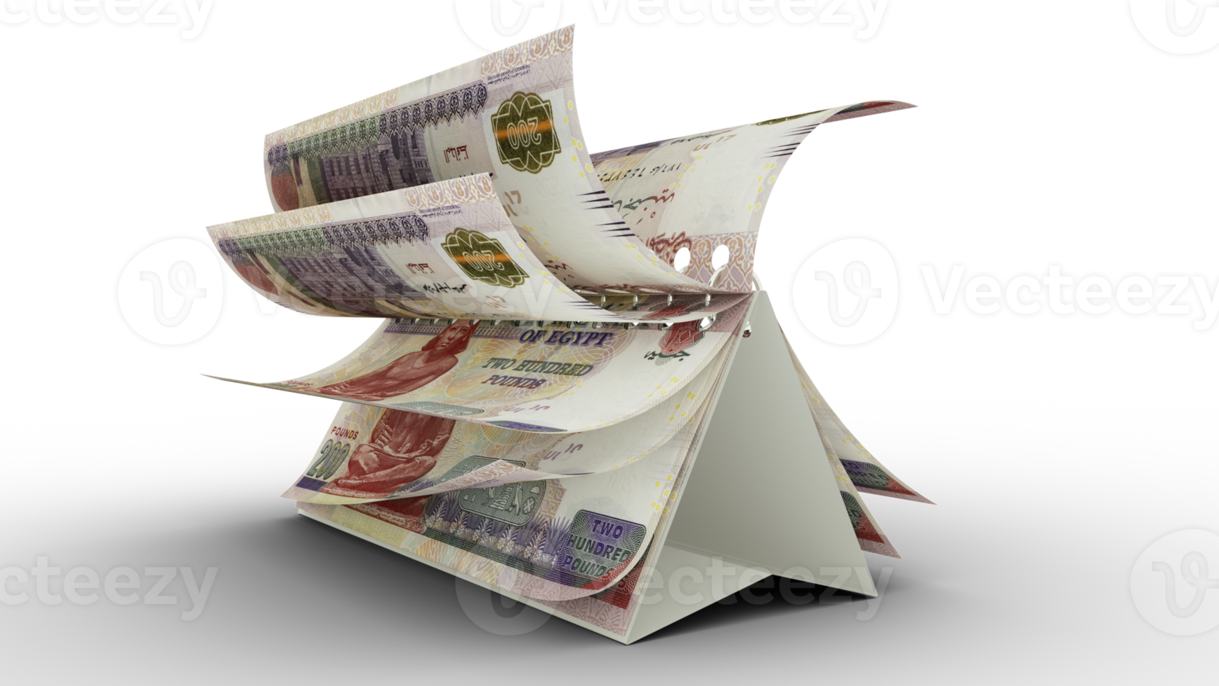calendario hecho de billetes de libra egipcia aislados en fondo transparente. calendario de dinero. concepto de gasto. representación 3d png