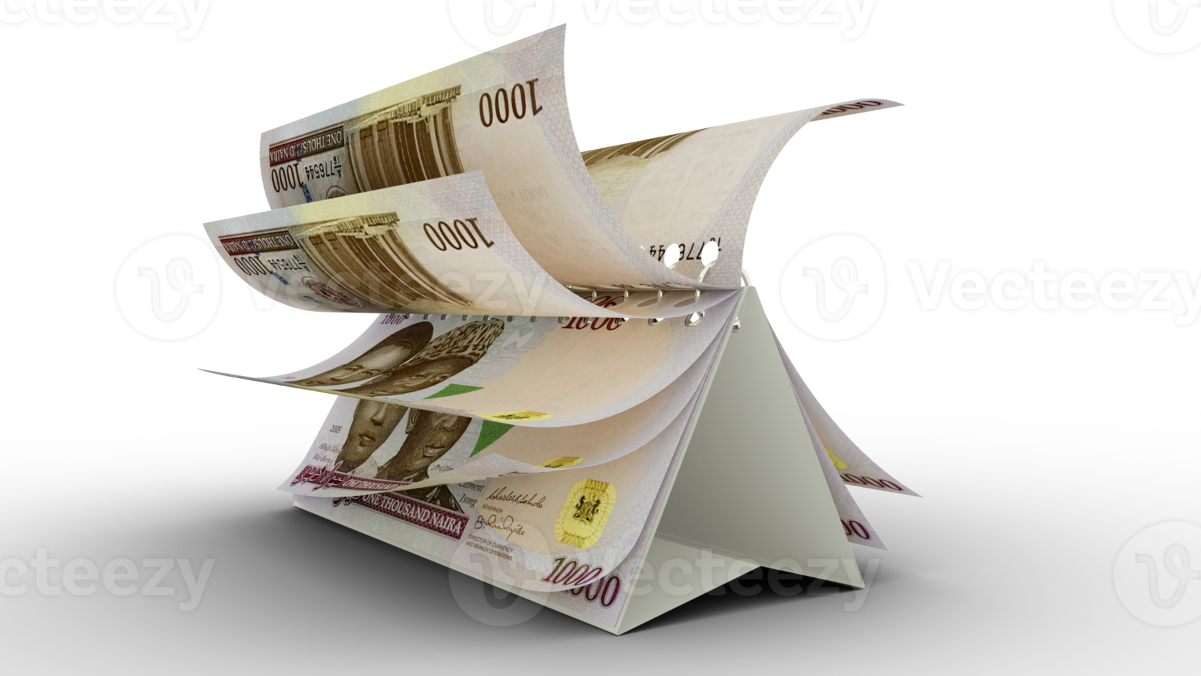 Calendar made of Nigerian naira notes isolated on transparent background. Money calendar. spending concept. 3d rendering png