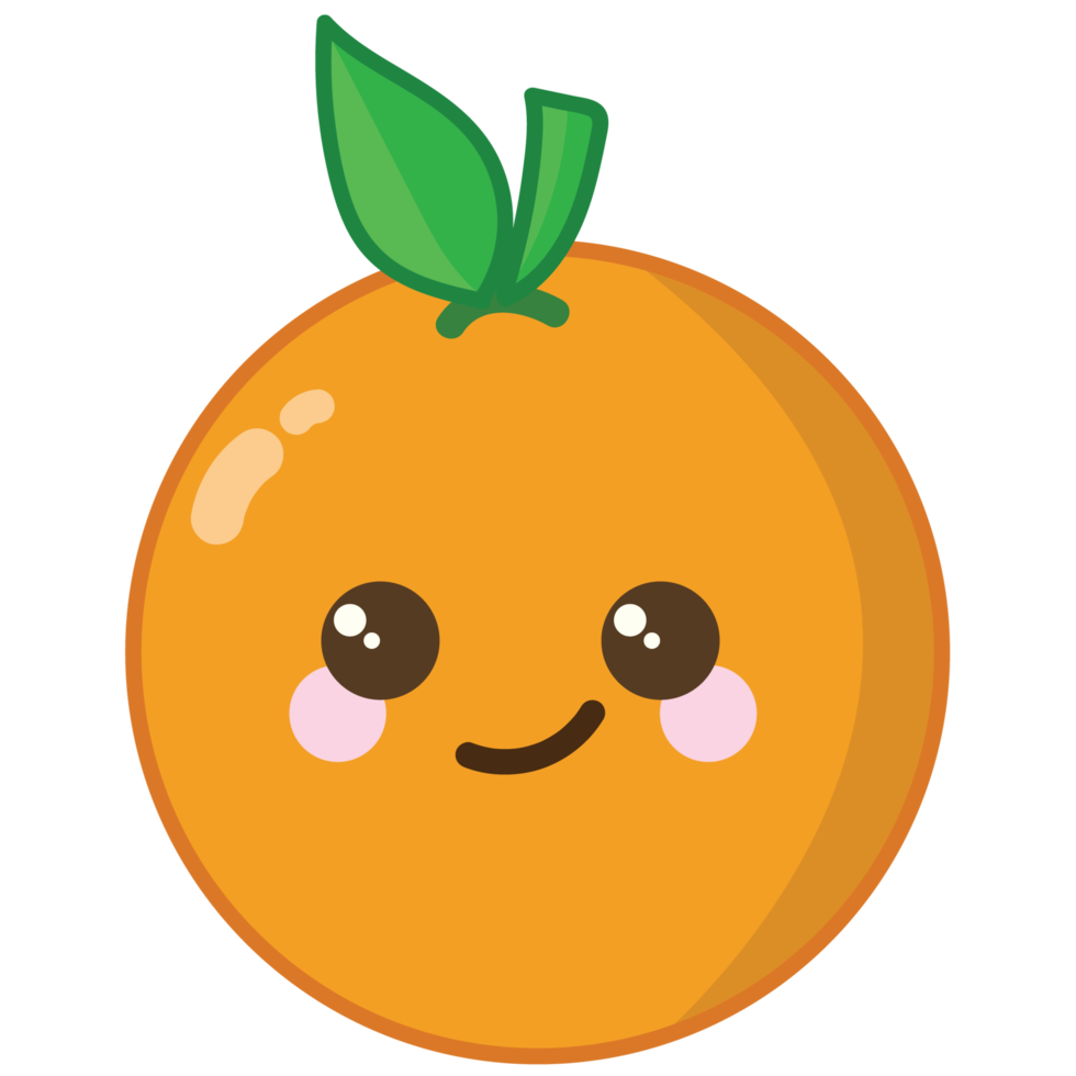 Smiley-Orangenfrucht mit grünem Blatt auf transparentem Hintergrund png